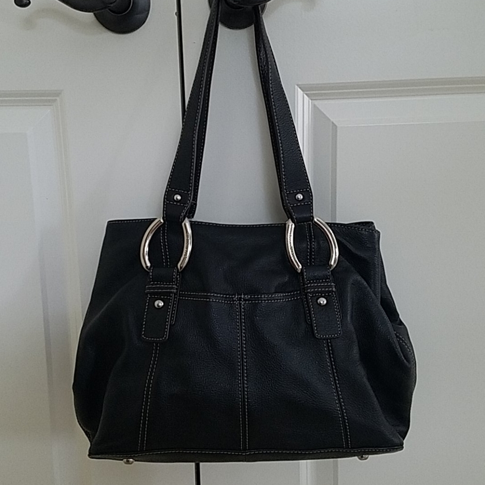 Black leather Tignanello bag with silver hardware